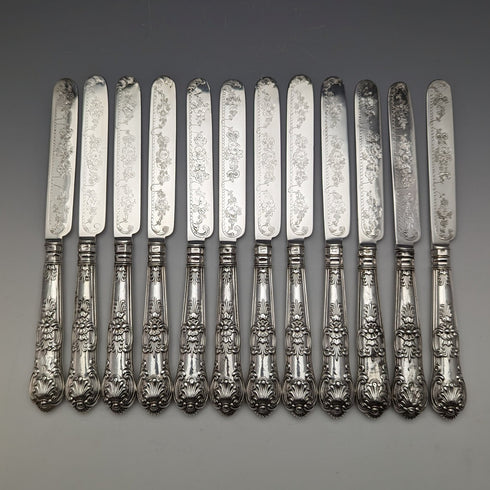 1864 年英國古董純銀甜點餐具 12 對套裝總計 912 克木盒裝 Harrison Brothers & Howson